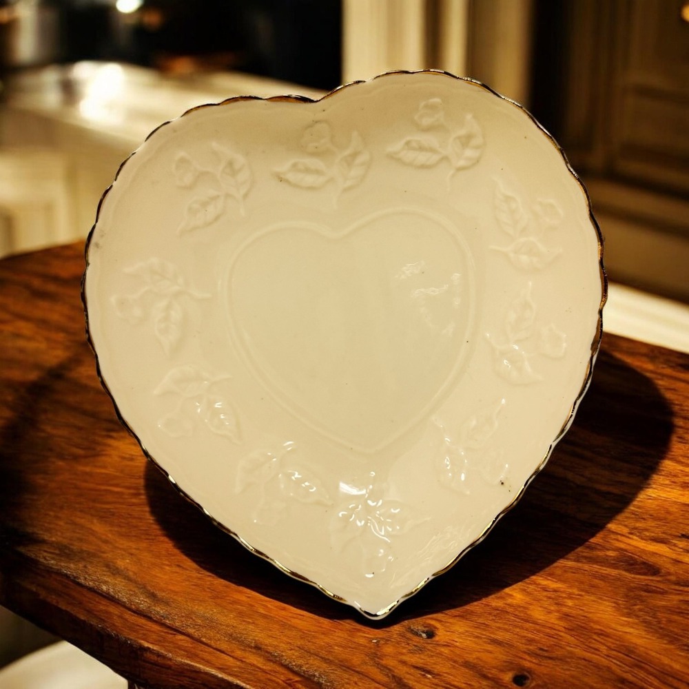 Vintage Lenox Ivory China Heart Shaped Dish Gold Trim 🇺🇸 Made in USA No Chips